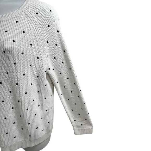 Talbots XL Womens 100% Pima Cotton White Black Polka Dot Ribbed PullOver Sweater - Picture 6 of 15